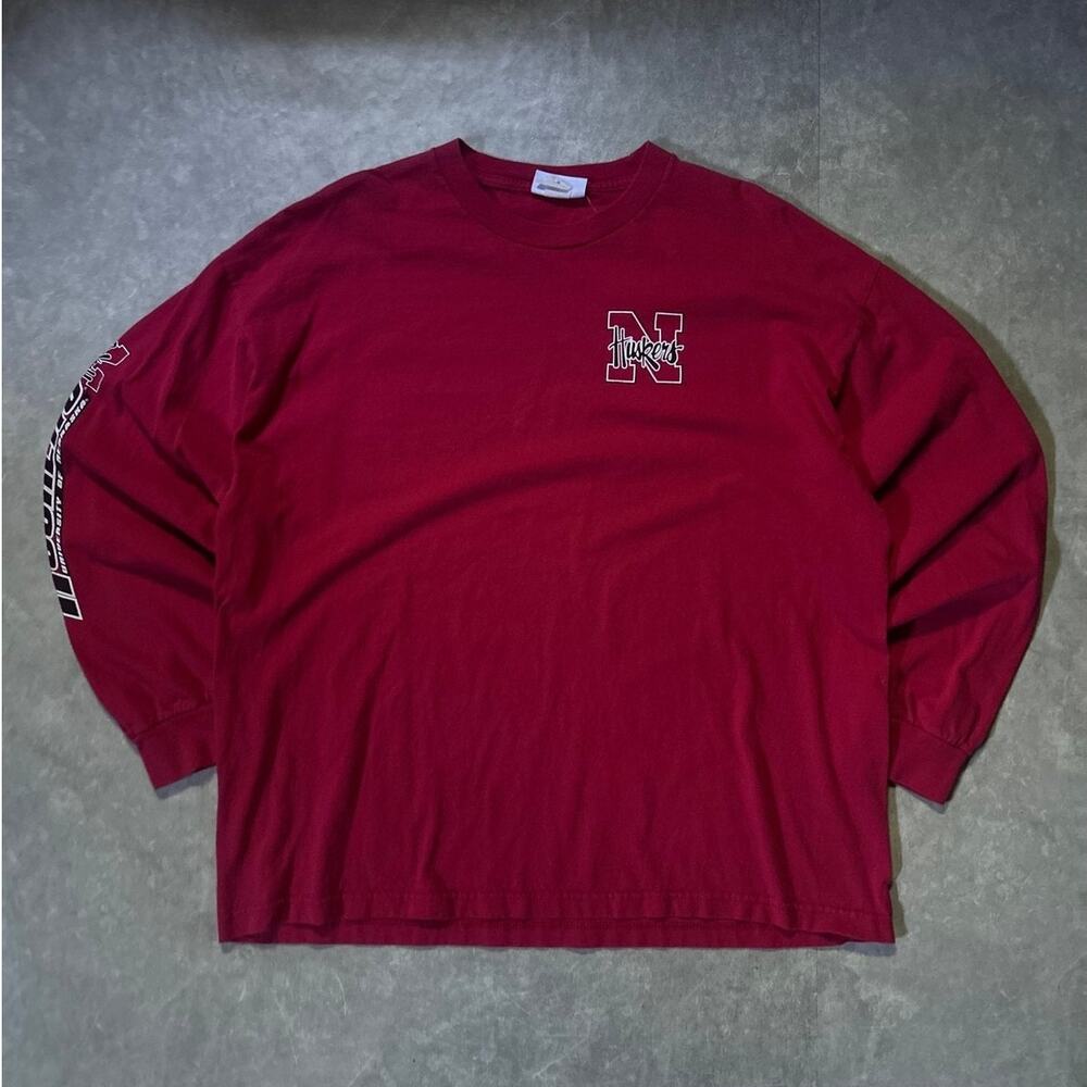 90's Vintage Nebraska Cornhuskers Logo Red Long Sleeve Shirt -XXL